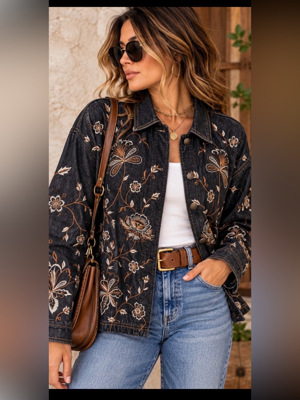 New Directions XL Black Denim Floral Embroidered Jacket